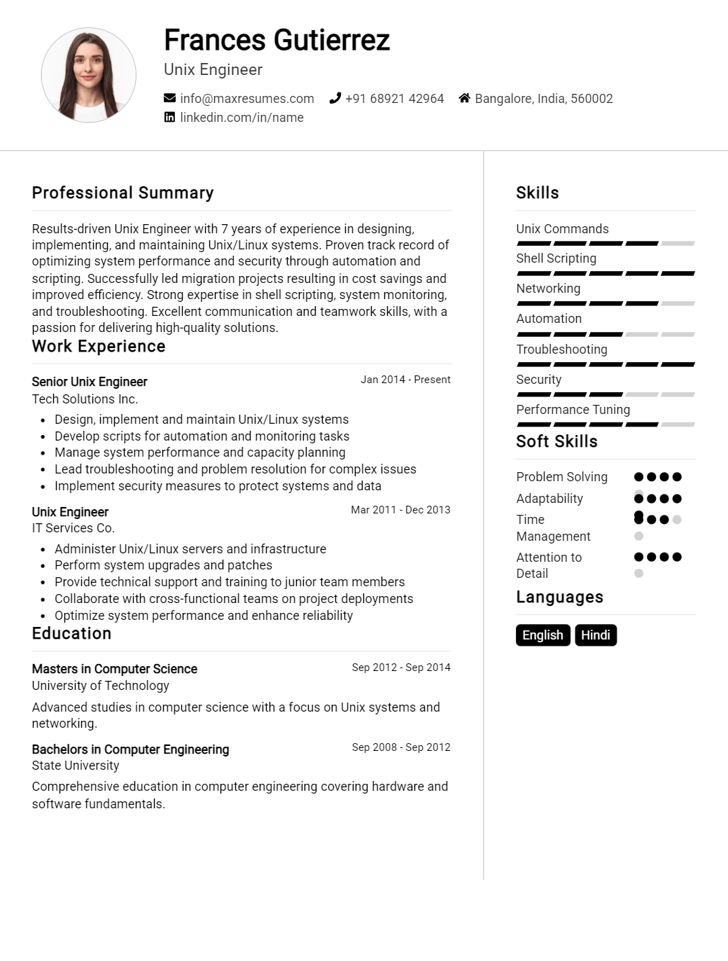unix-engineer-resume-sample