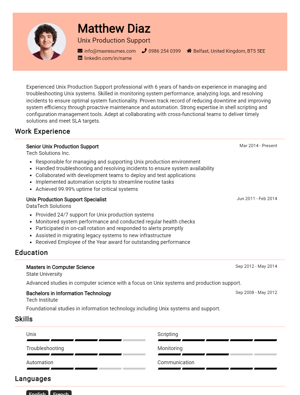 unix-production-support-resume-sample