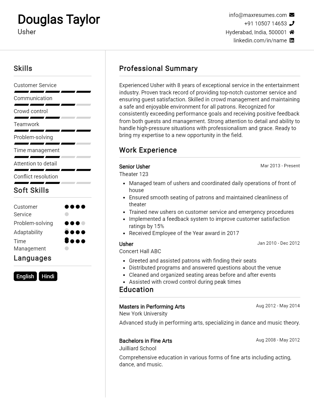 usher-resume-sample