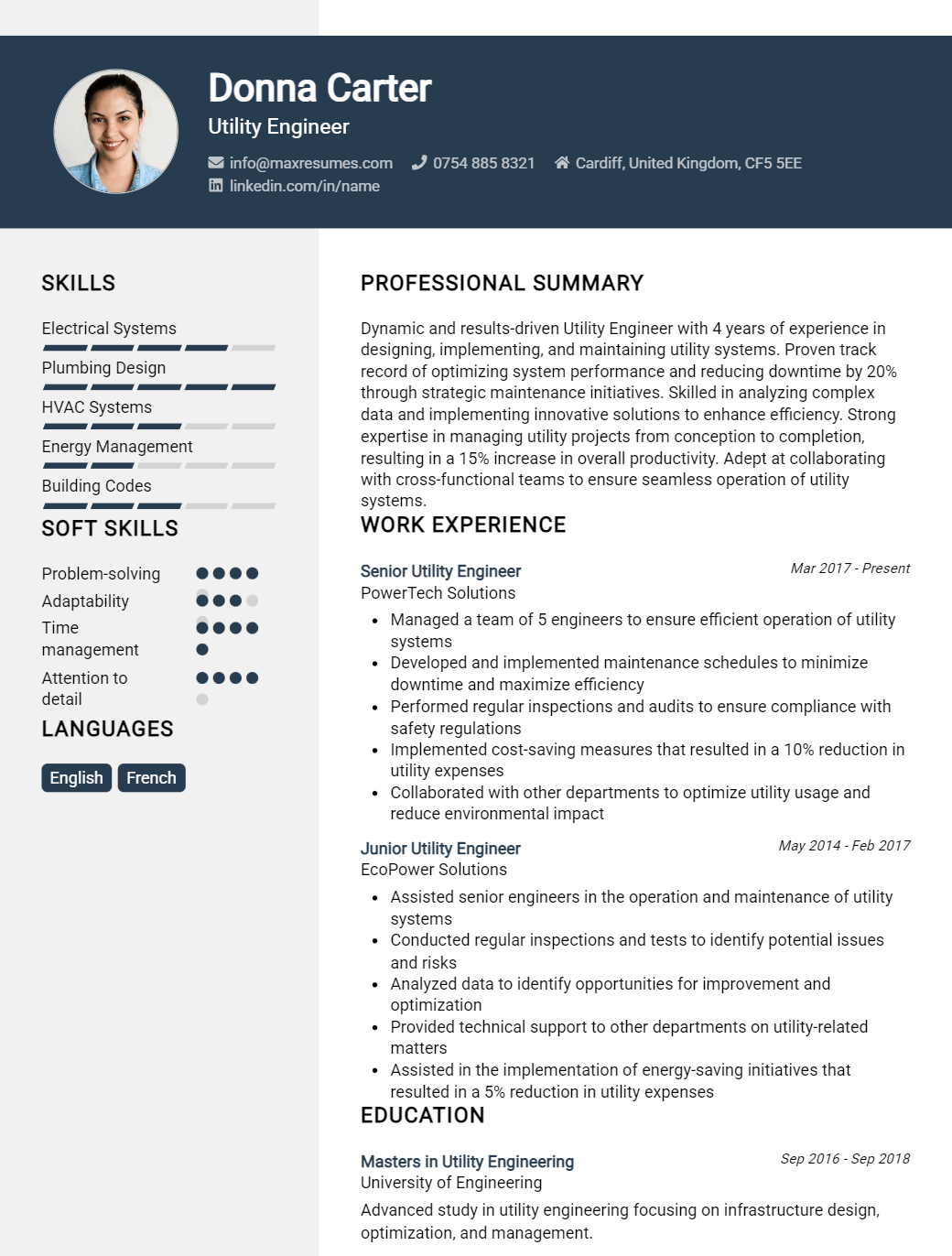 utility-engineer-resume-sample