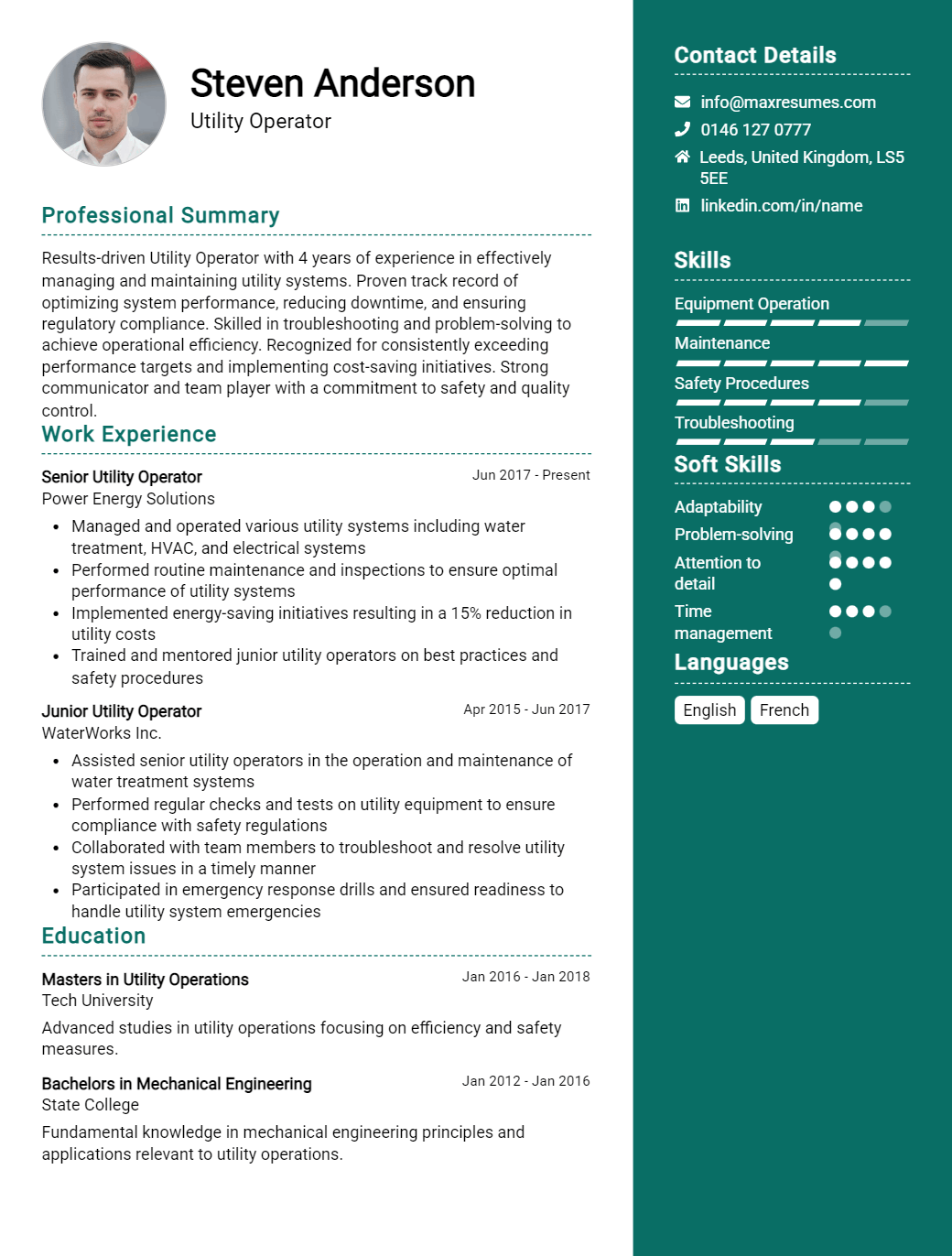 utility-operator-resume-sample