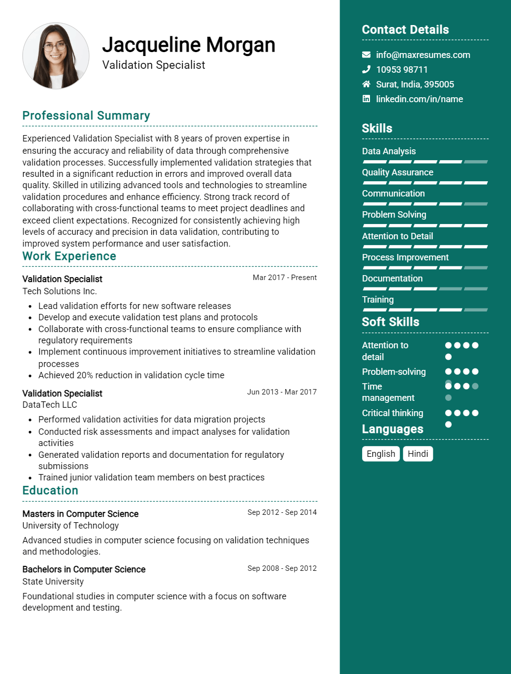 validation-specialist-resume-sample