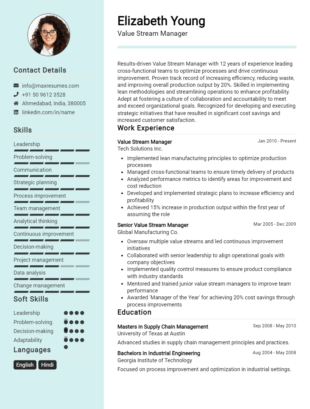 value-stream-manager-resume-sample