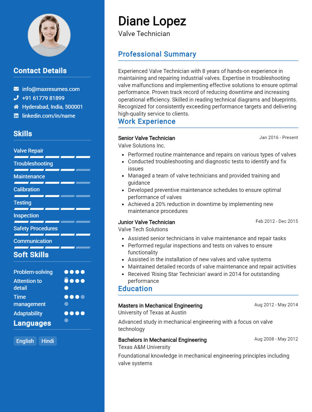 valve-technician-resume-sample