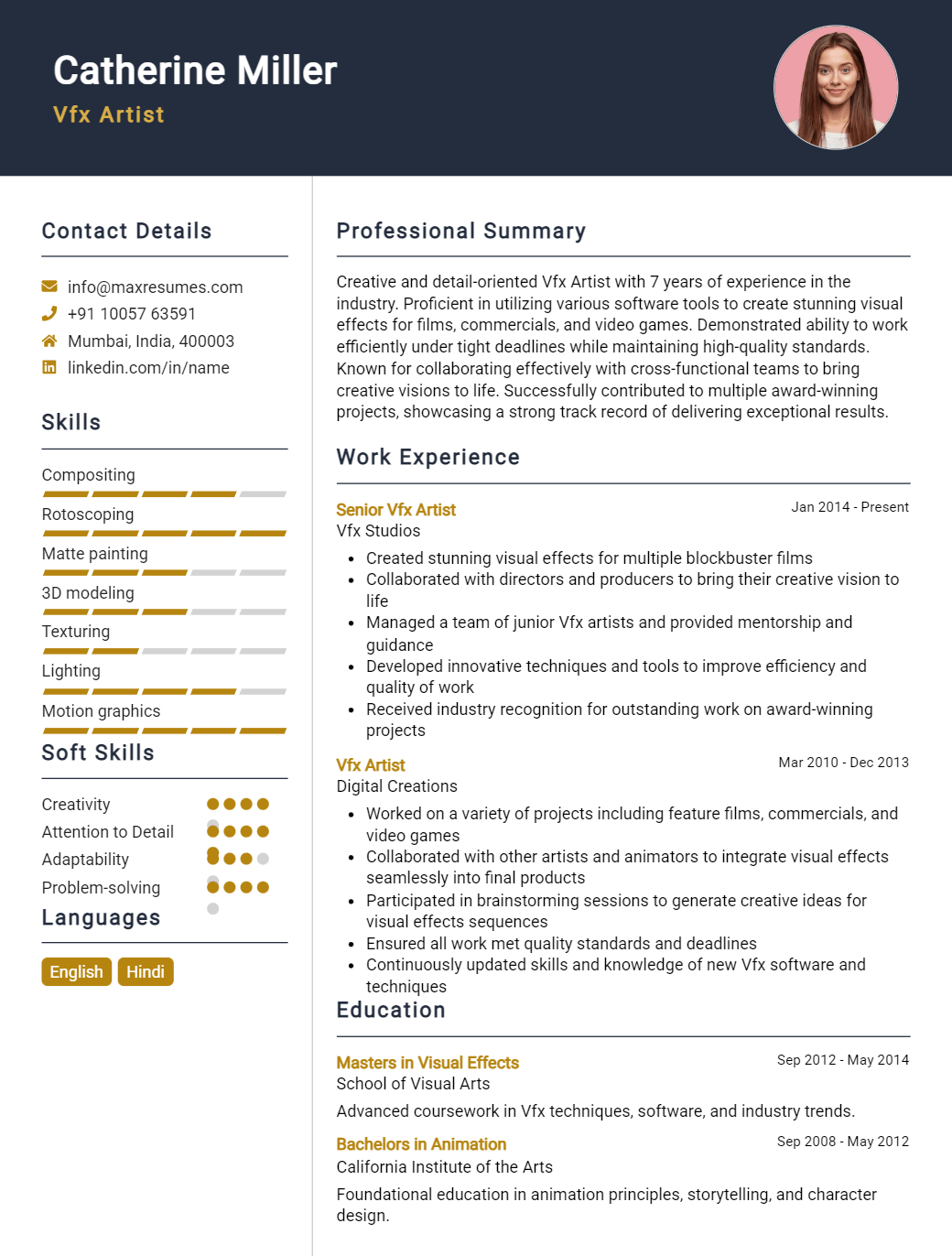 vfx-artist-resume-sample