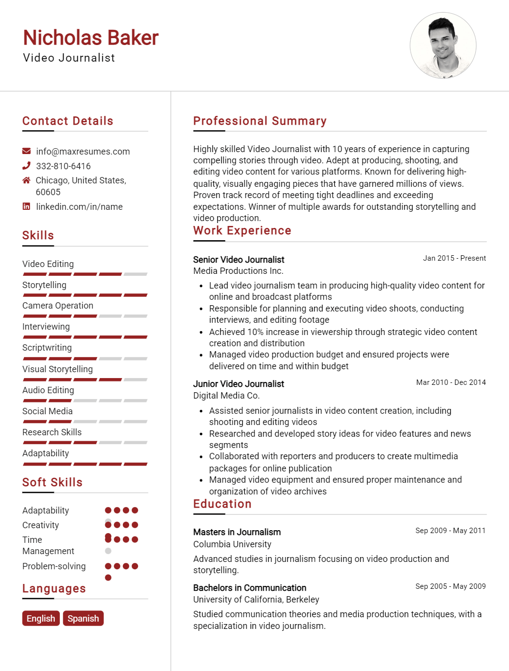 video-journalist-resume-sample