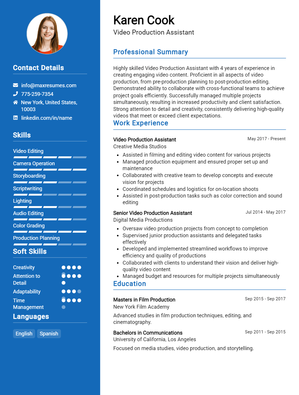 video-production-assistant-resume-sample