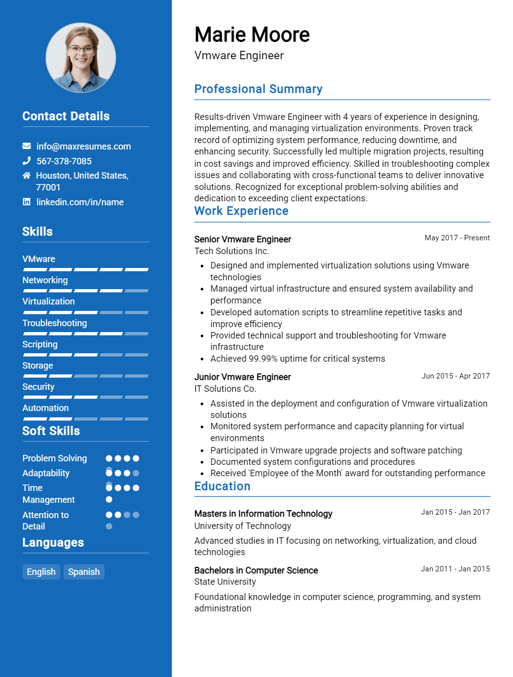 vmware-engineer-resume-sample