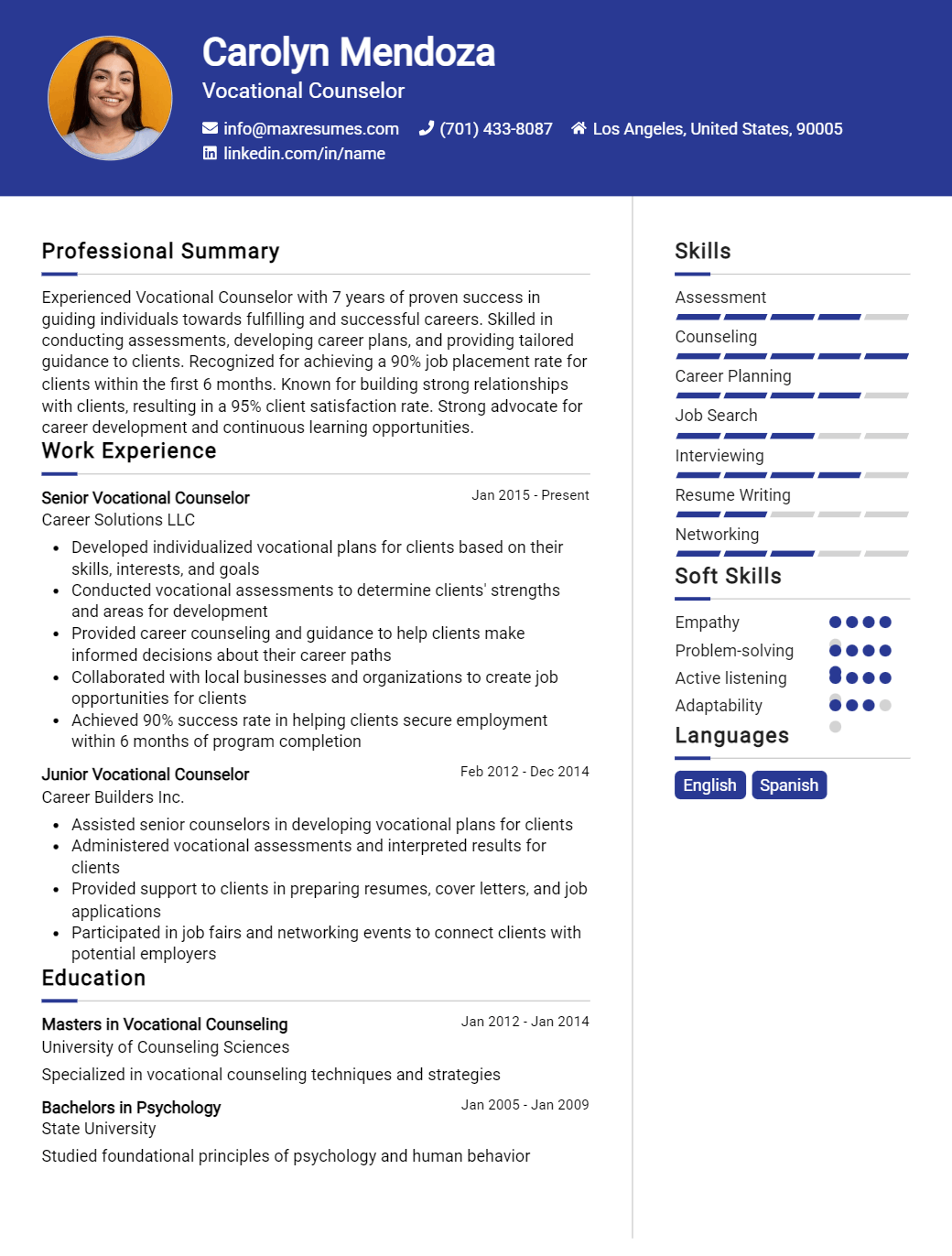 vocational-counselor-resume-sample