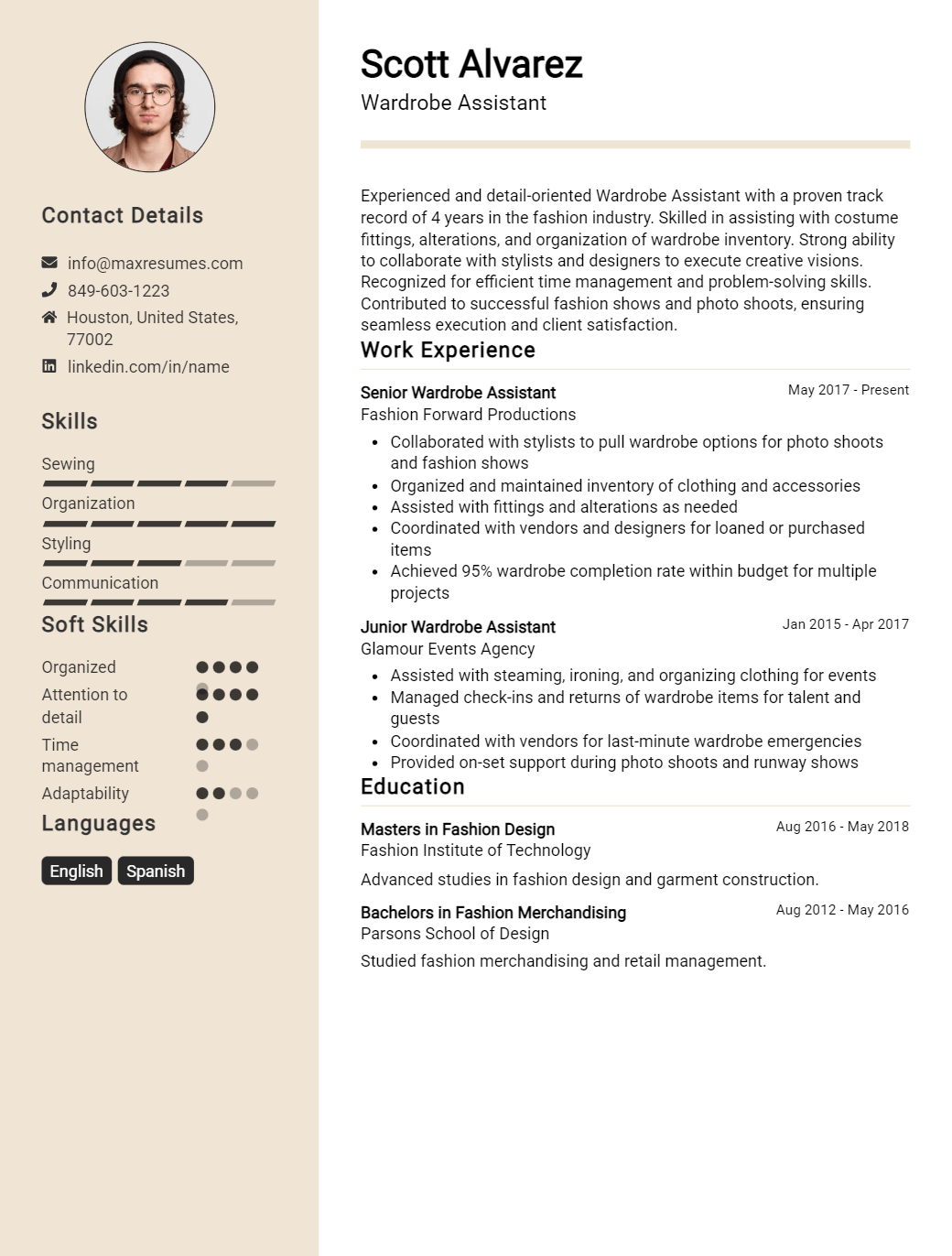 wardrobe-assistant-resume-sample