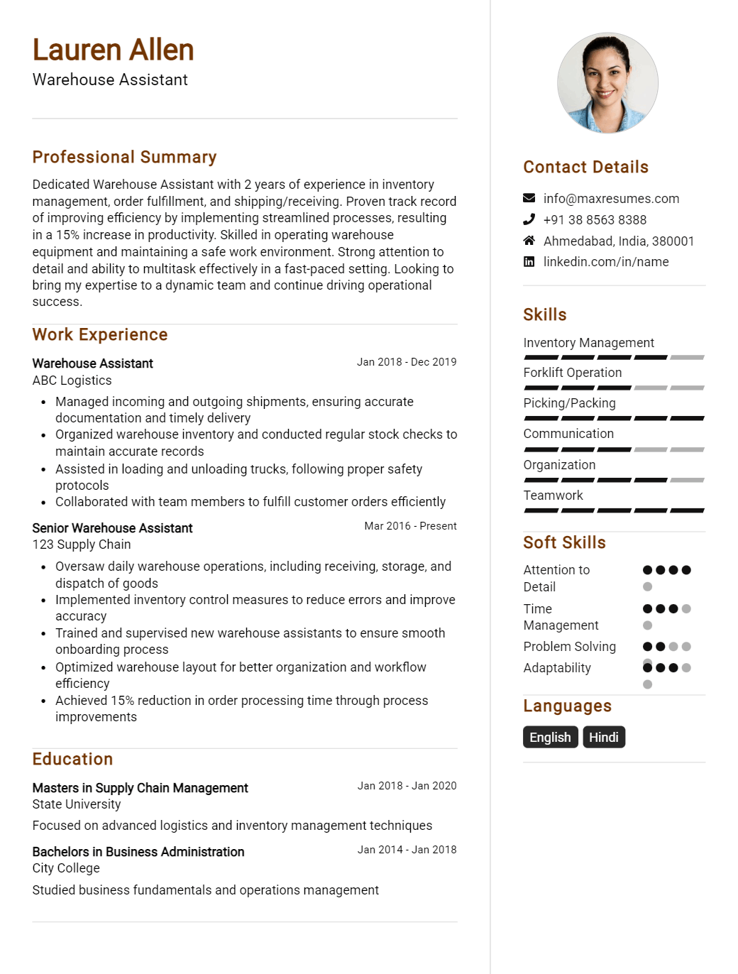 warehouse-assistant-resume-sample