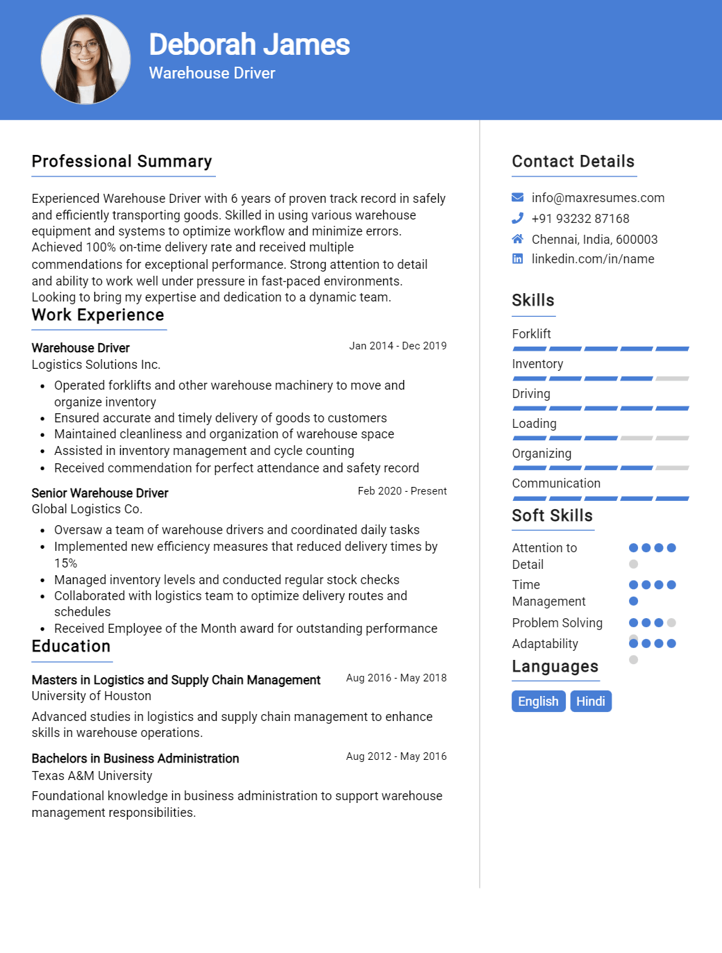 warehouse-driver-resume-sample