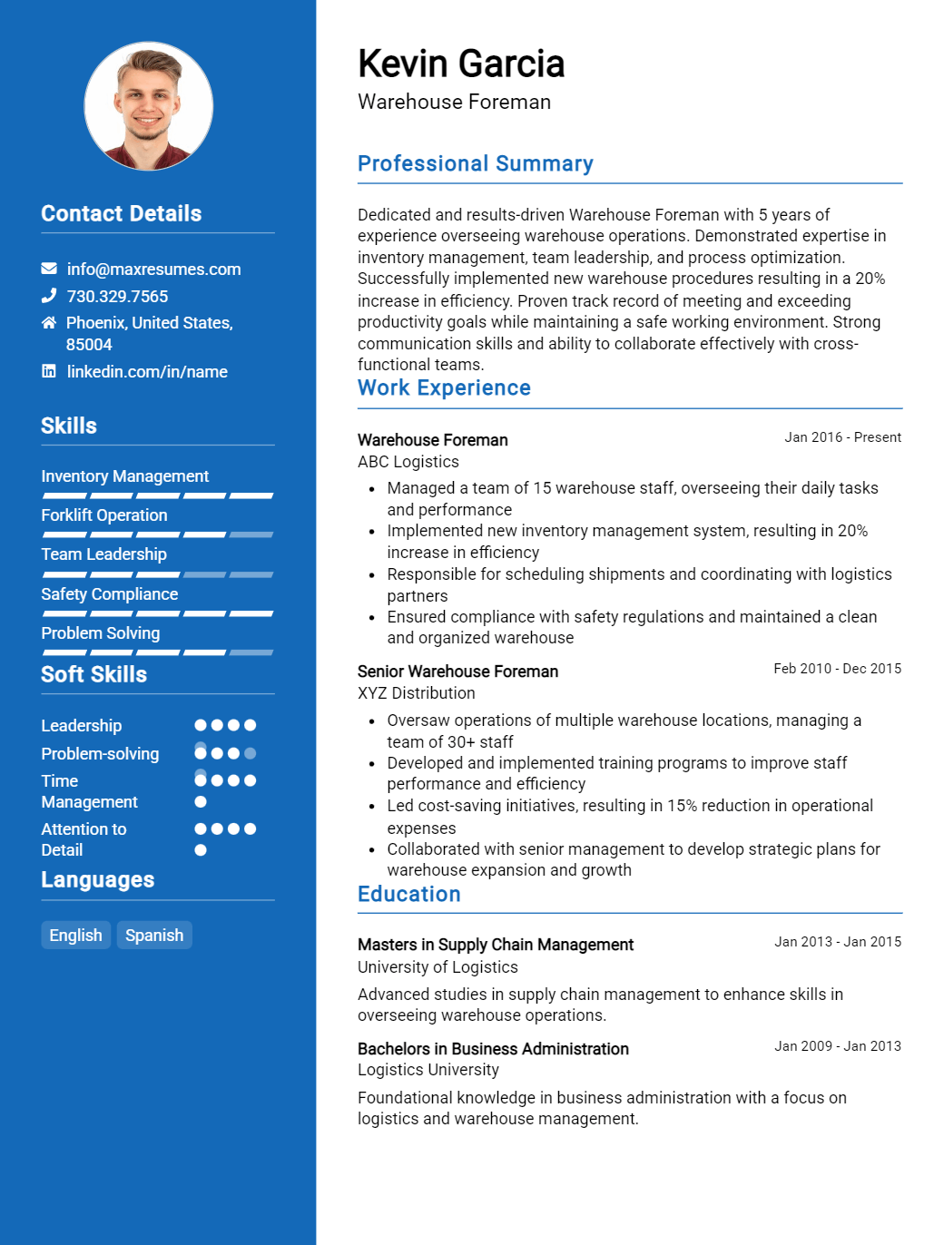 warehouse-foreman-resume-sample