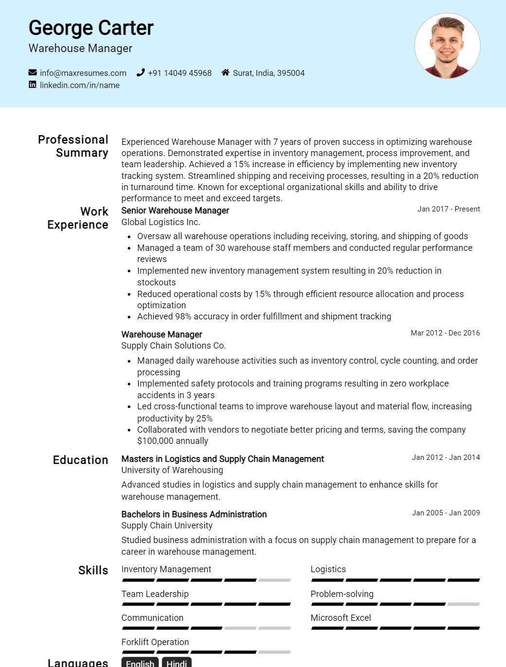warehouse-manager-resume-sample