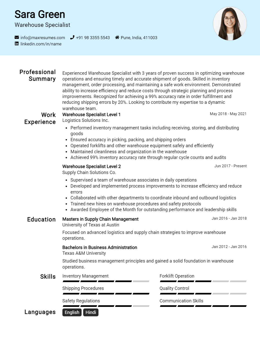 warehouse-specialist-resume-sample