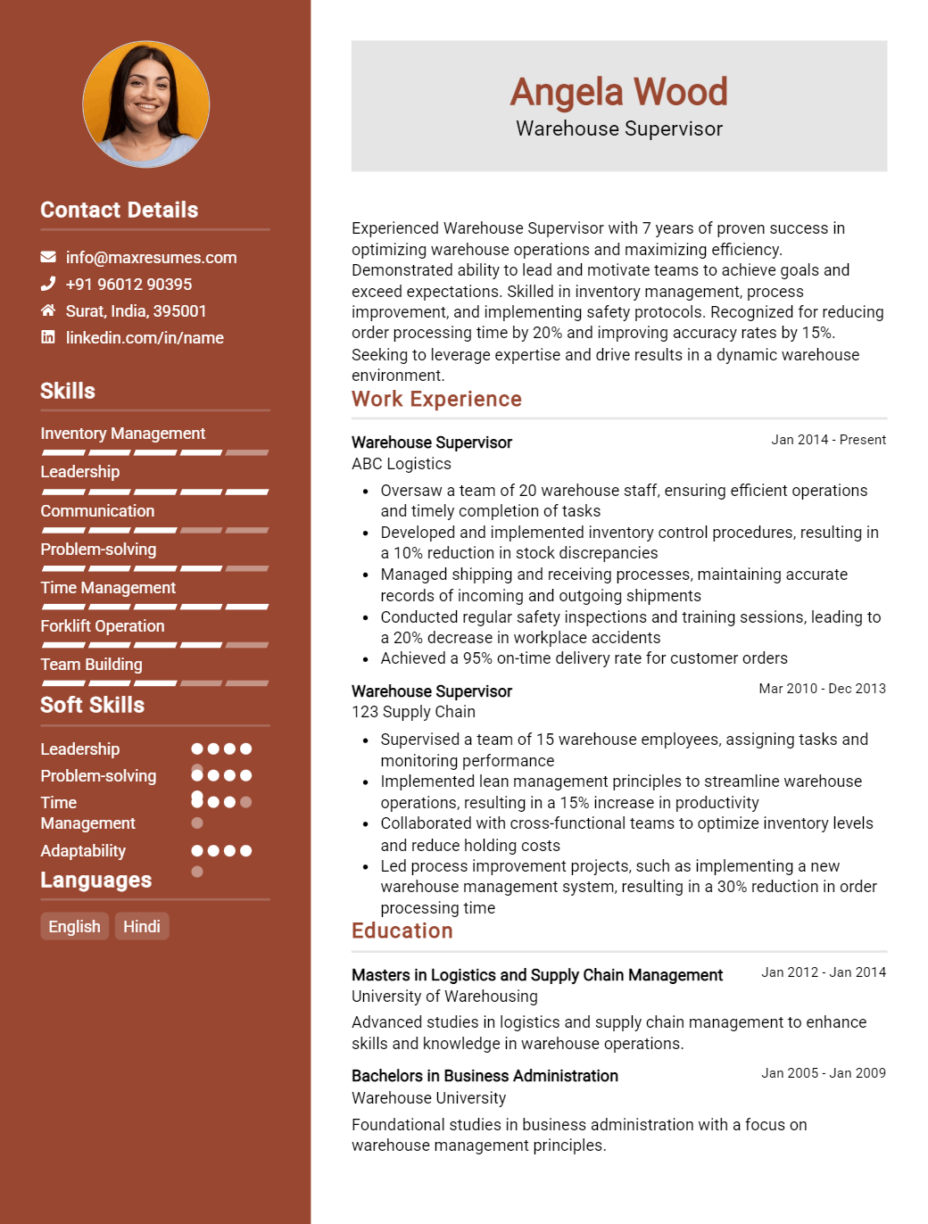 warehouse-supervisor-resume-sample