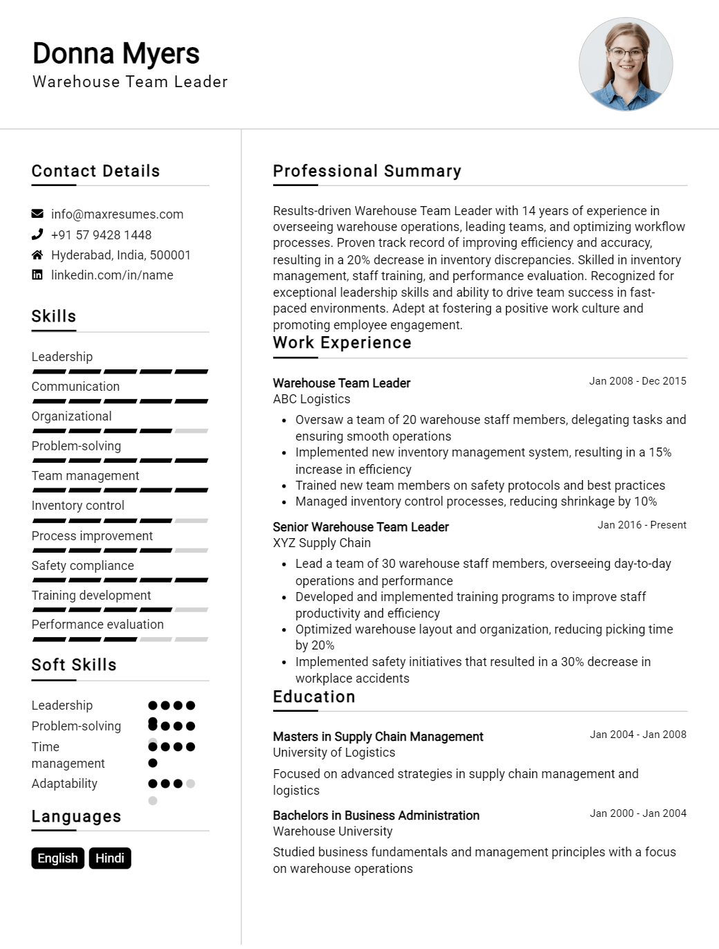 warehouse-team-leader-resume-sample