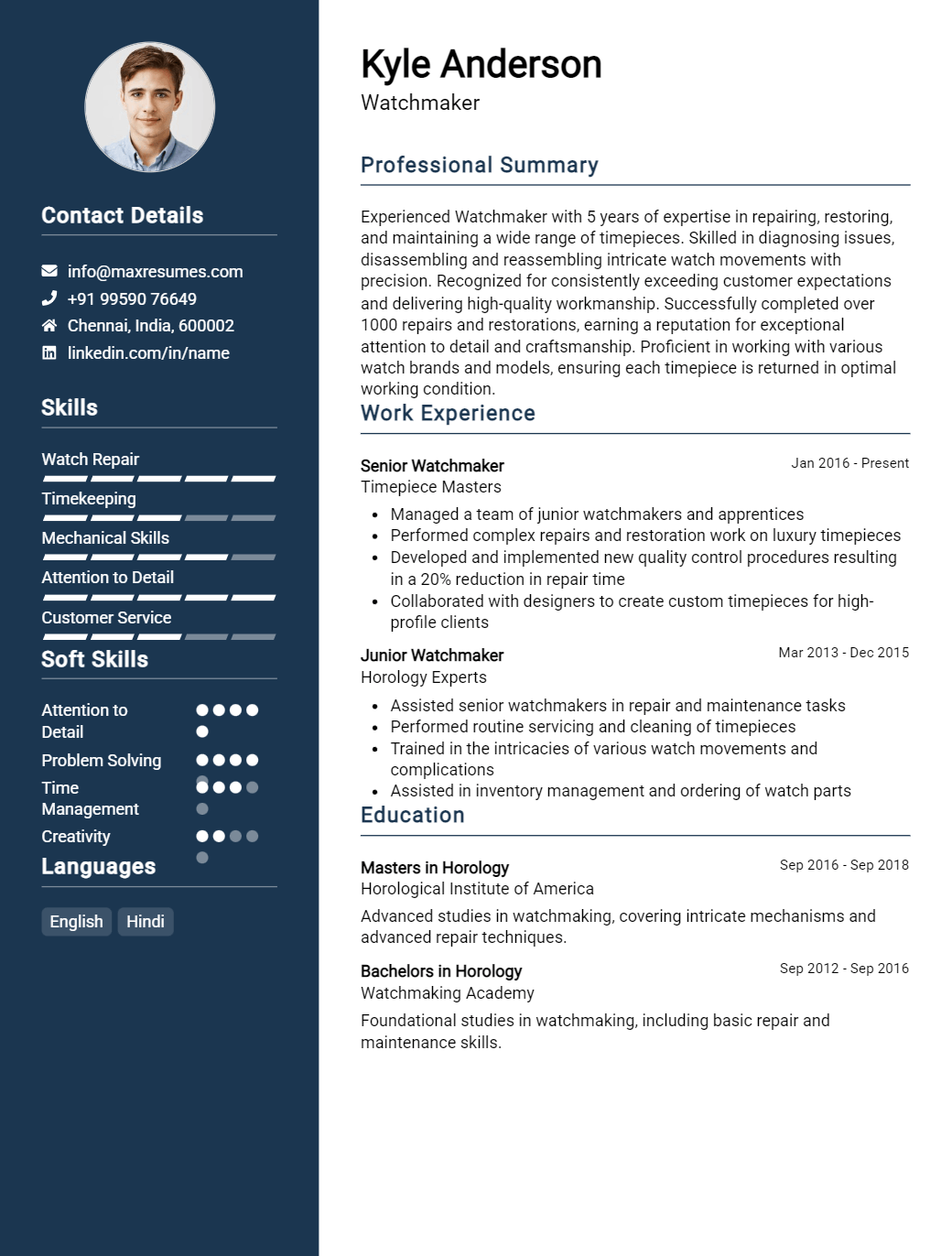 watchmaker-resume-sample
