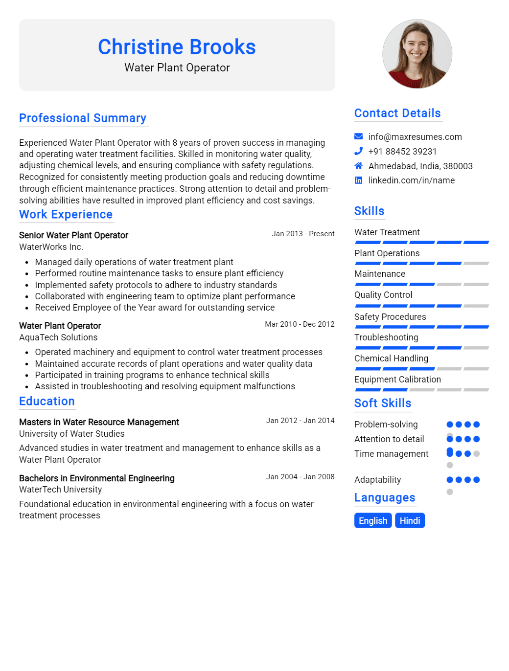 water-plant-operator-resume-sample