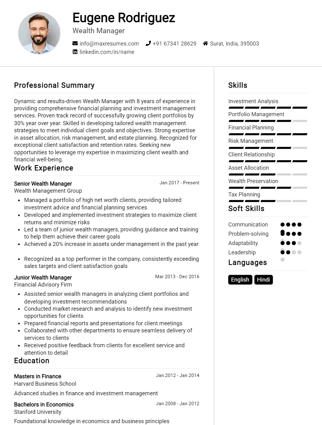 wealth-manager-resume-sample