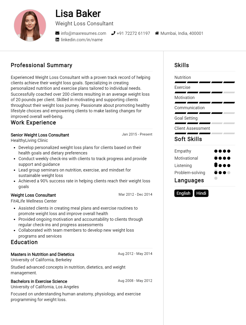 weight-loss-consultant-resume-sample