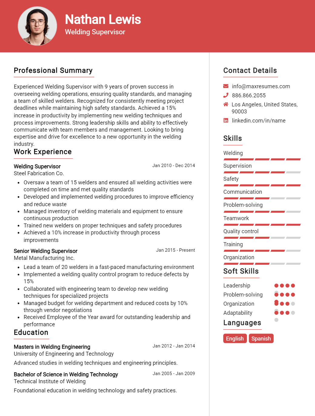 welding-supervisor-resume-sample