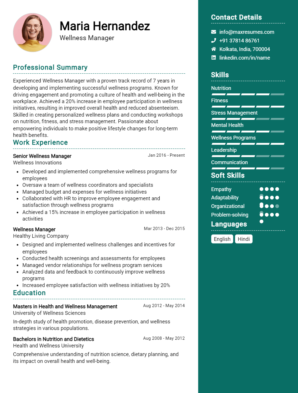 wellness-manager-resume-sample