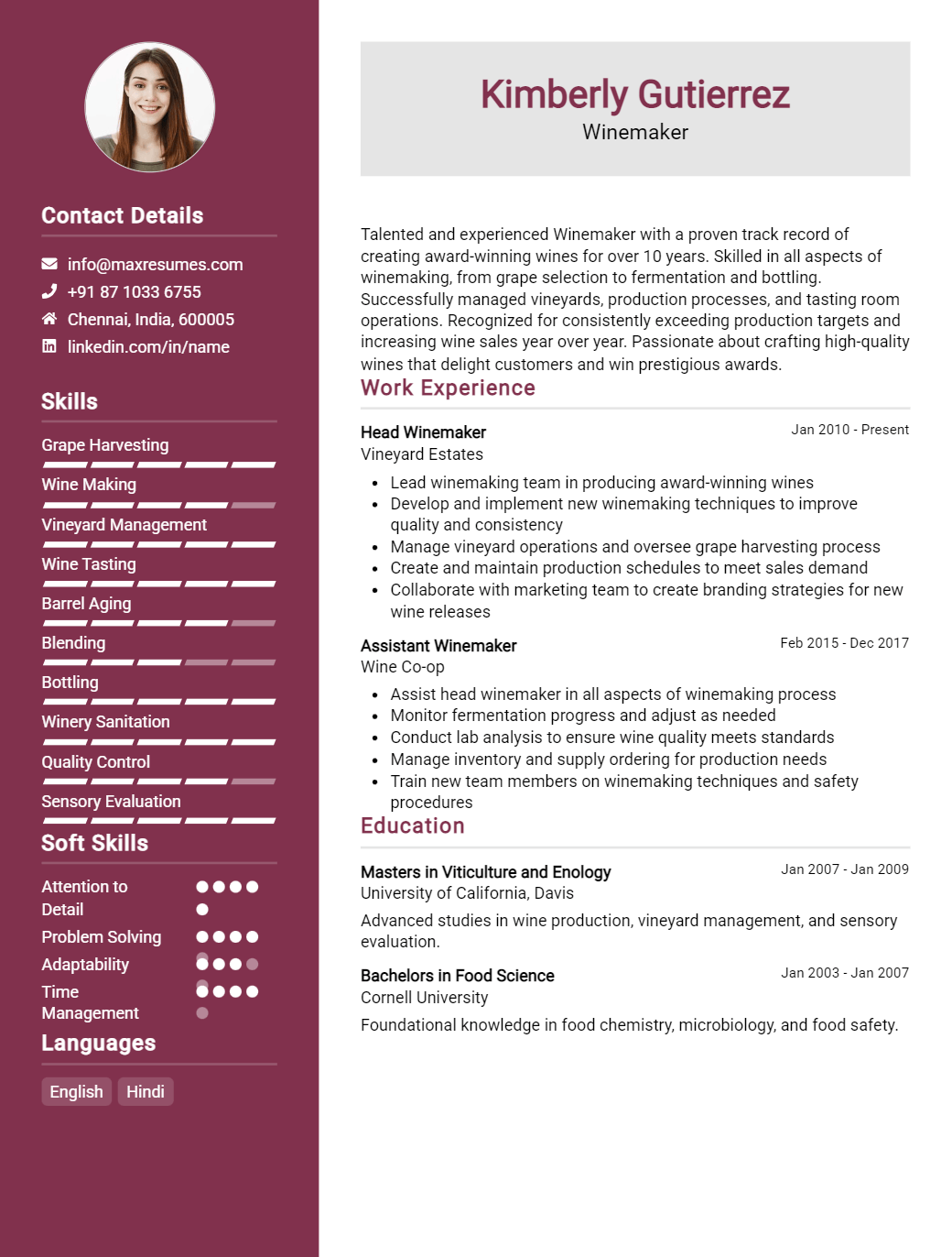winemaker-resume-sample