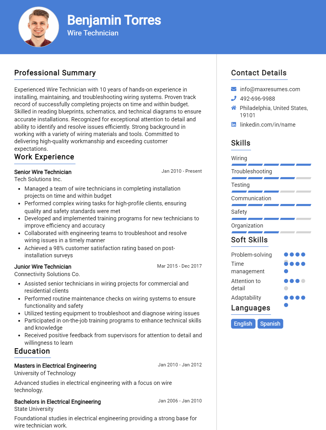 wire-technician-resume-sample