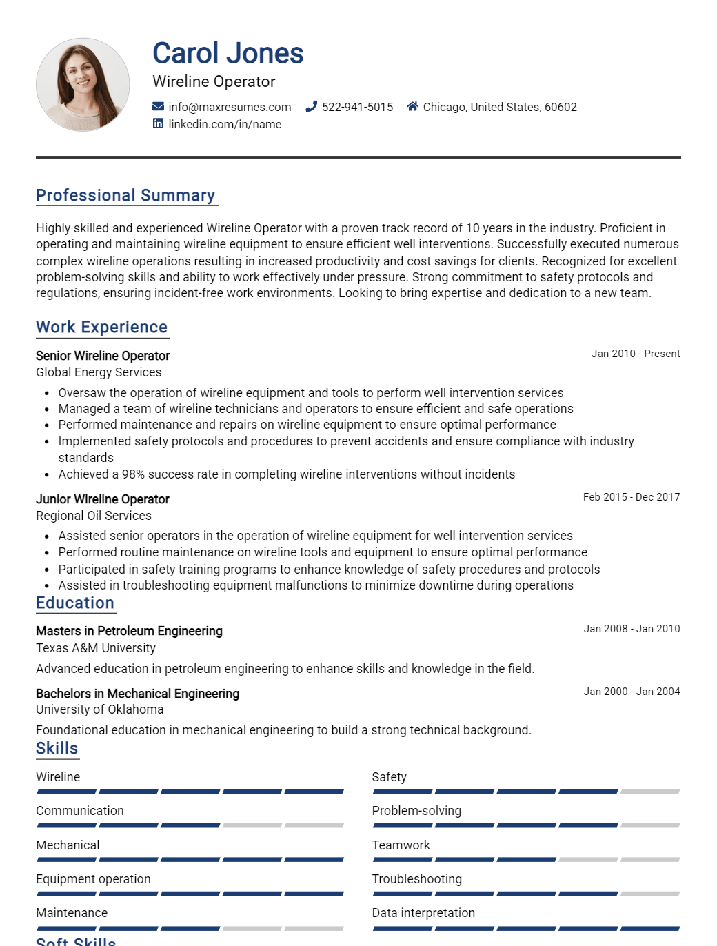 wireline-operator-resume-sample
