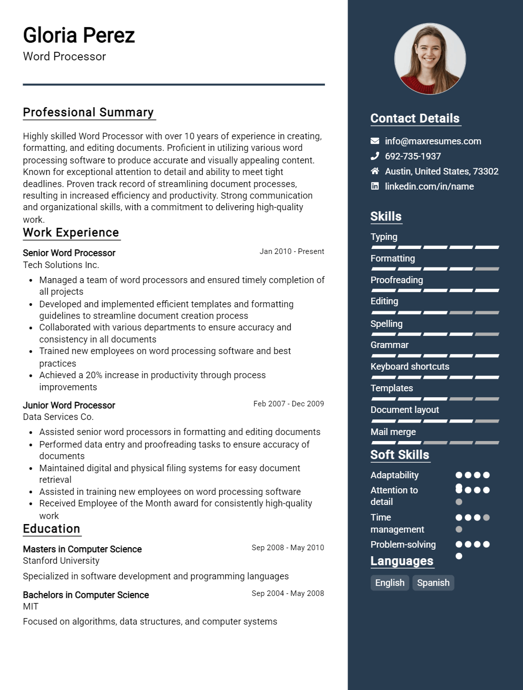 word-processor-resume-sample