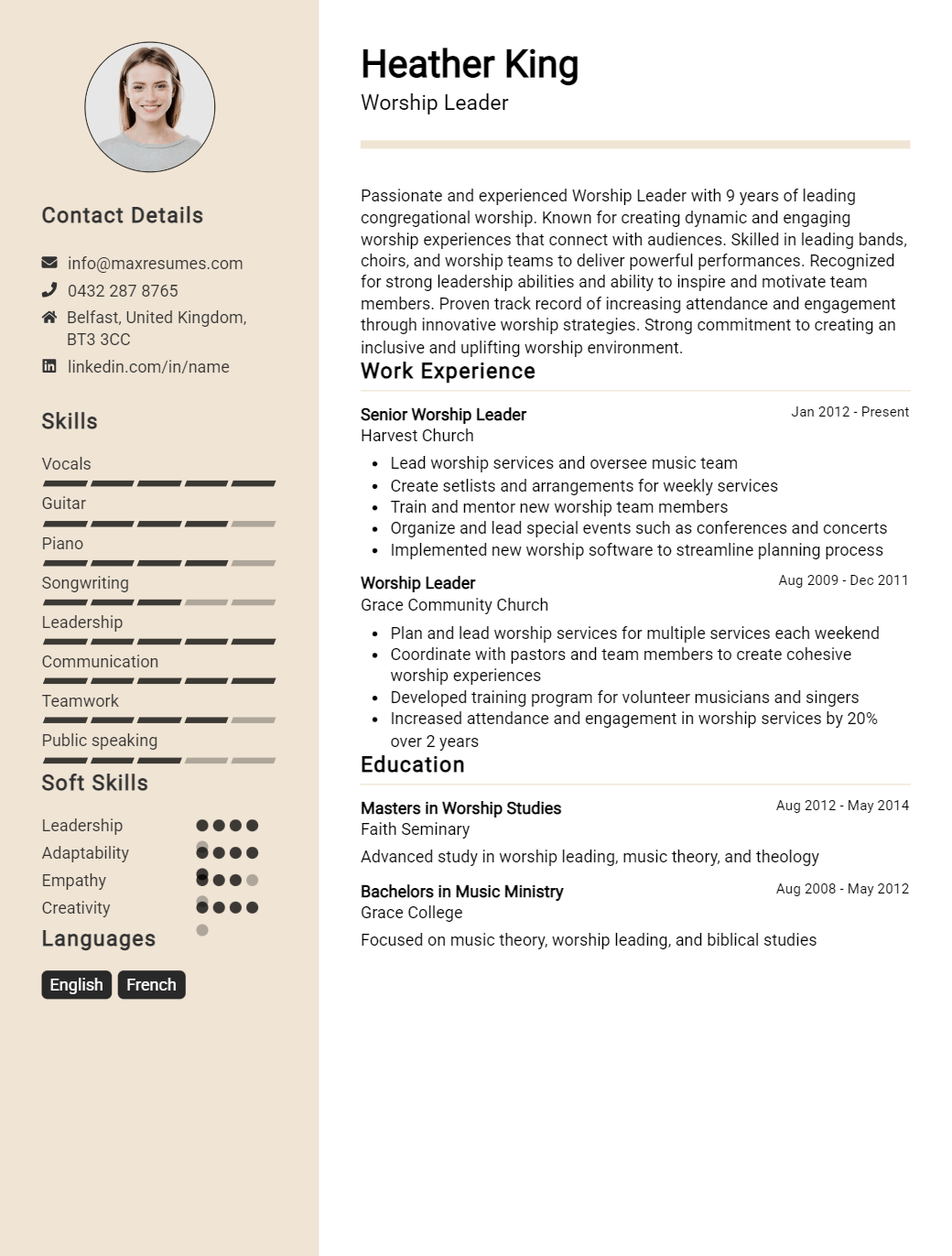 worship-leader-resume-sample