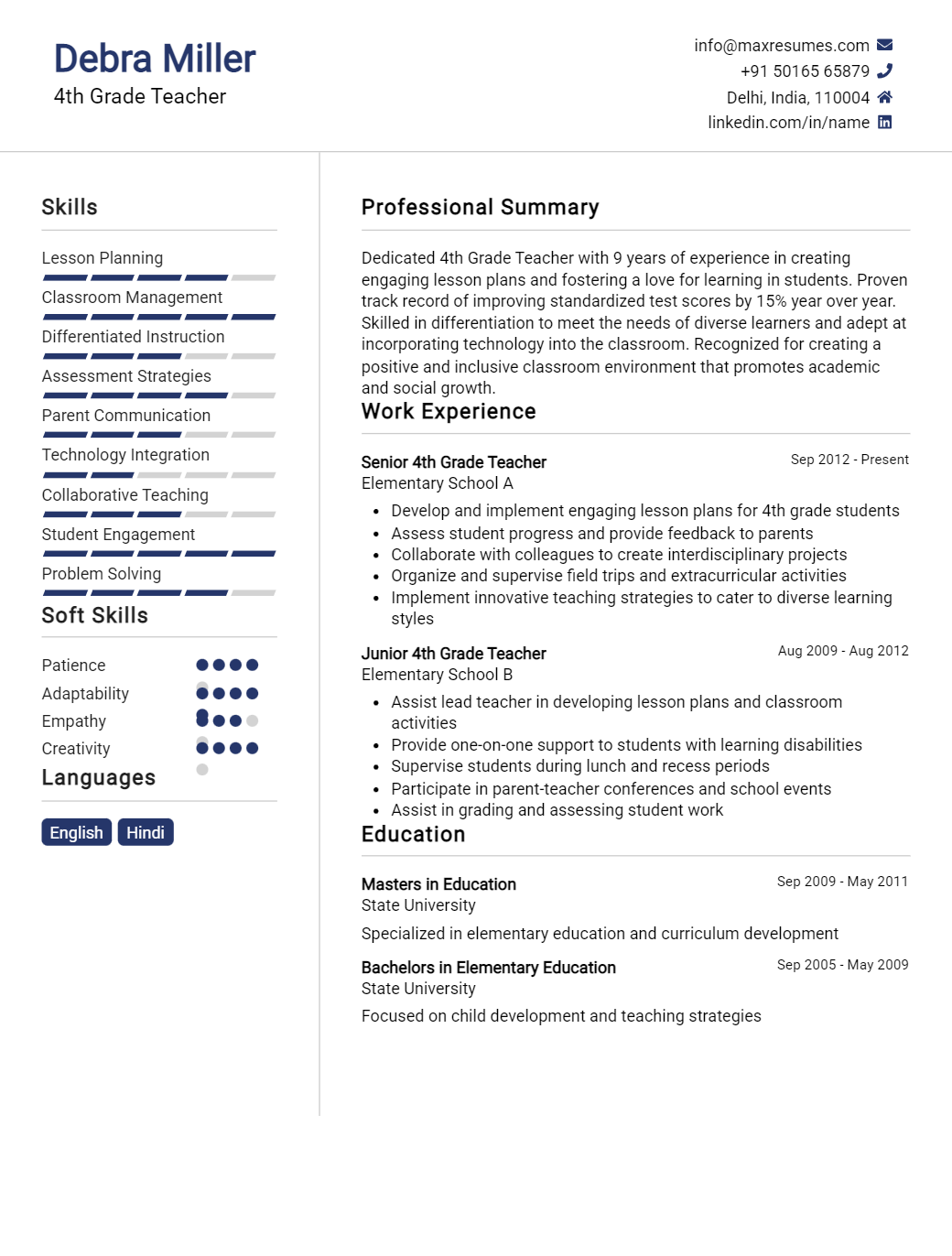 4th-grade-teacher-resume-sample