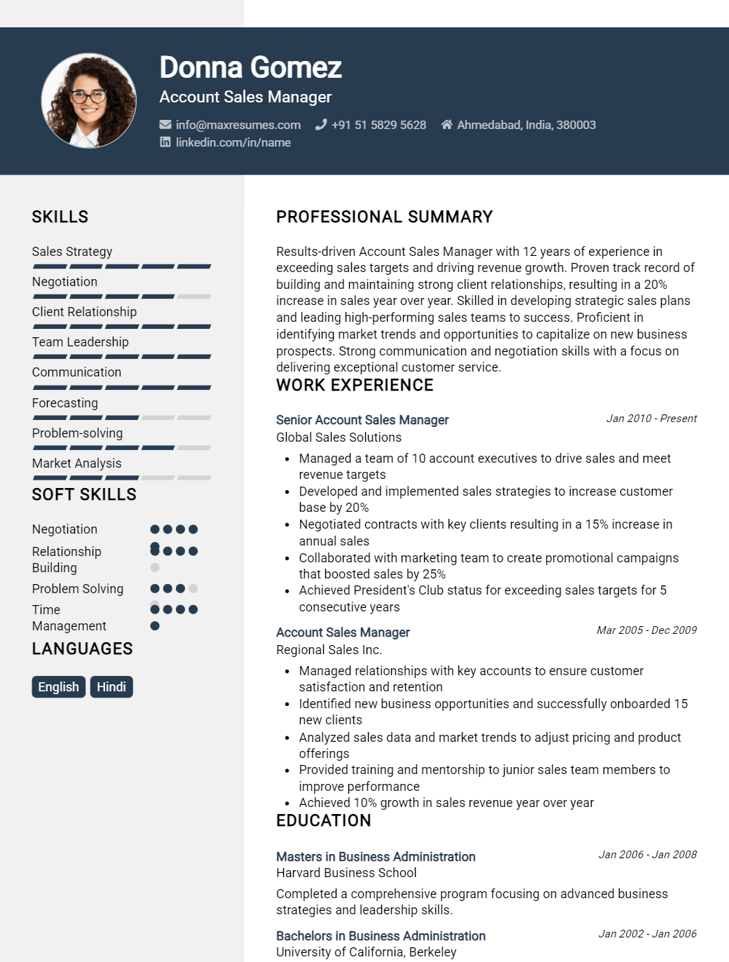 account-sales-manager-resume-sample