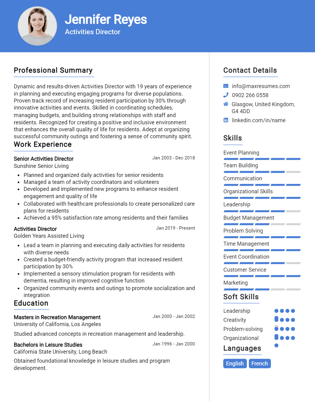 activities-director-resume-sample