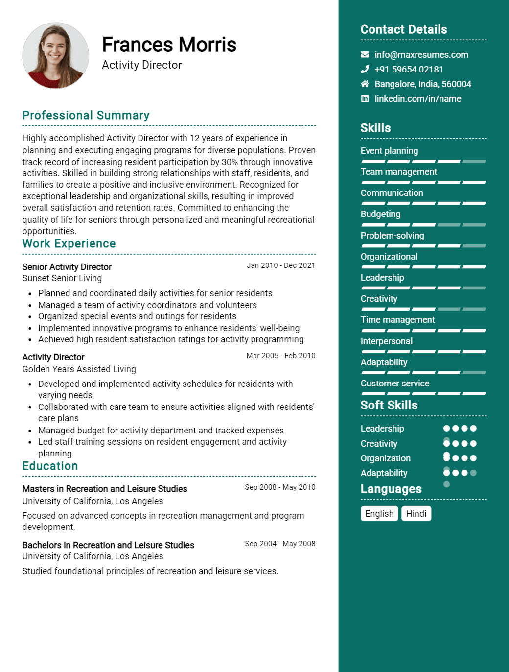activity-director-resume-sample