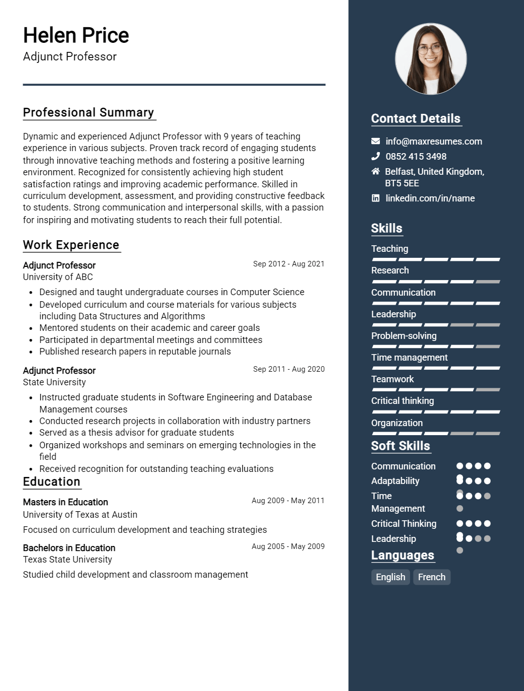adjunct-professor-resume-sample