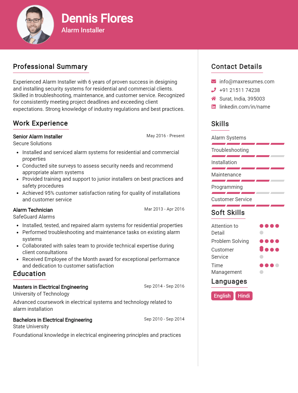alarm-installer-resume-sample