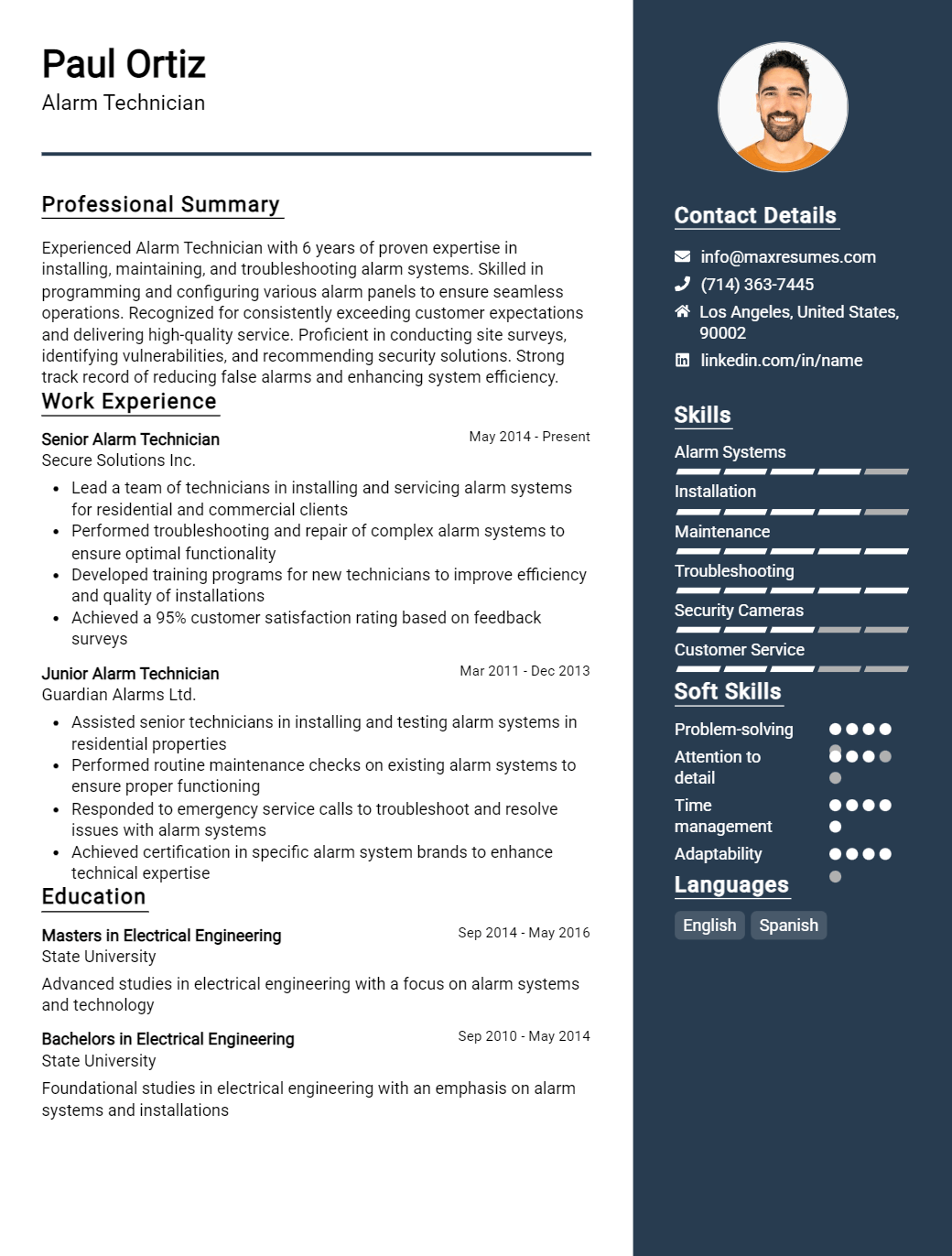 alarm-technician-resume-sample