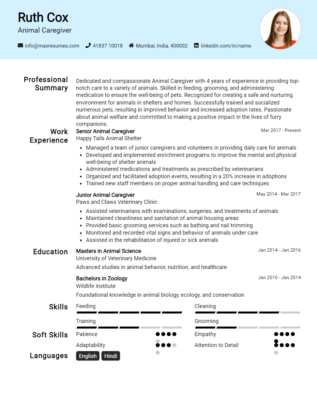 animal-caregiver-resume-sample