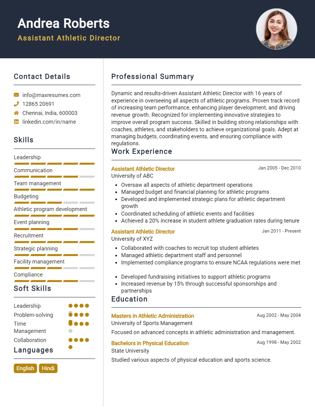 assistant-athletic-director-resume-sample