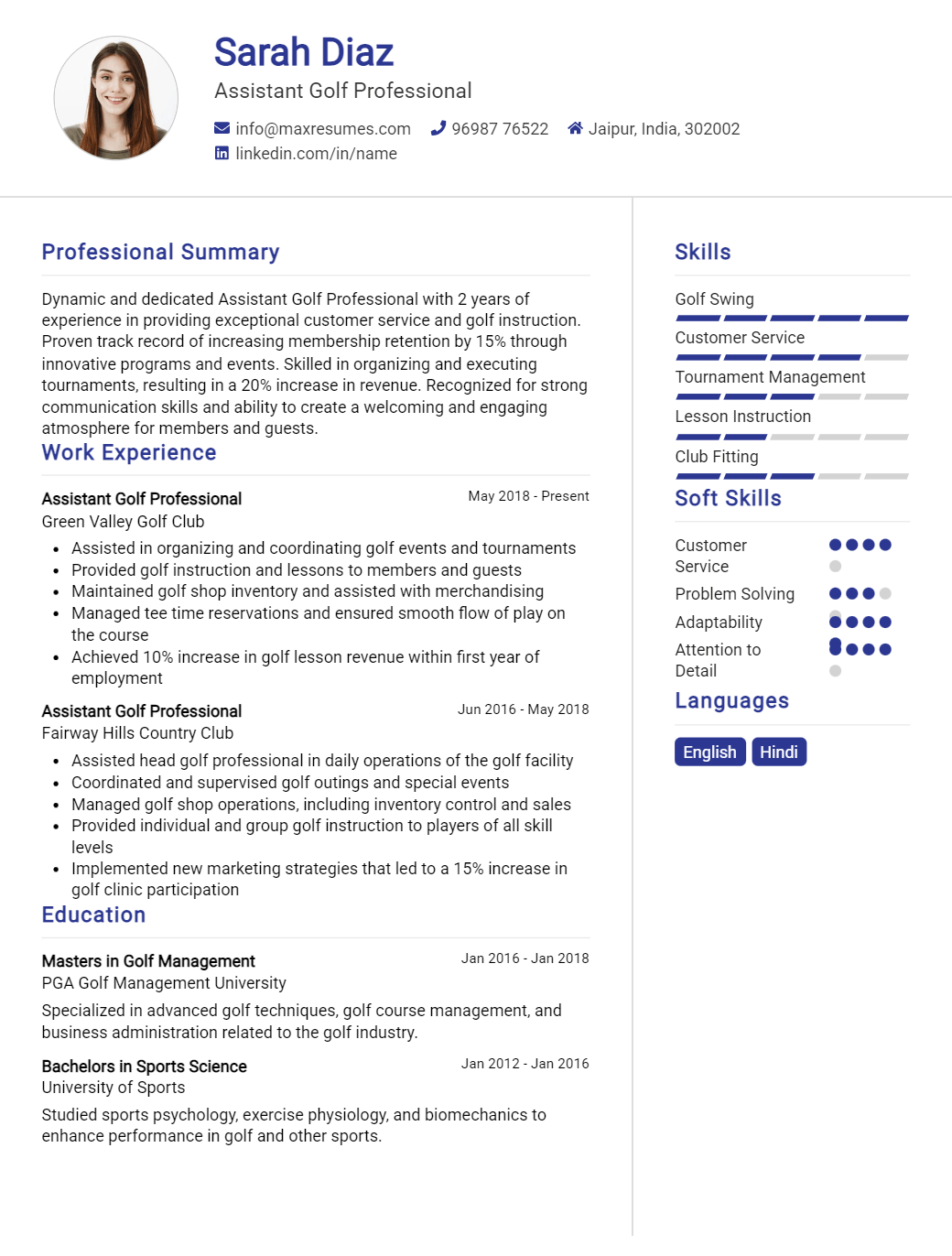 assistant-golf-professional-resume-sample