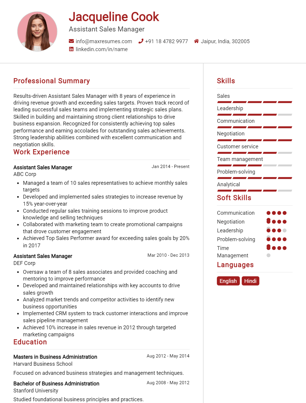 assistant-sales-manager-resume-sample