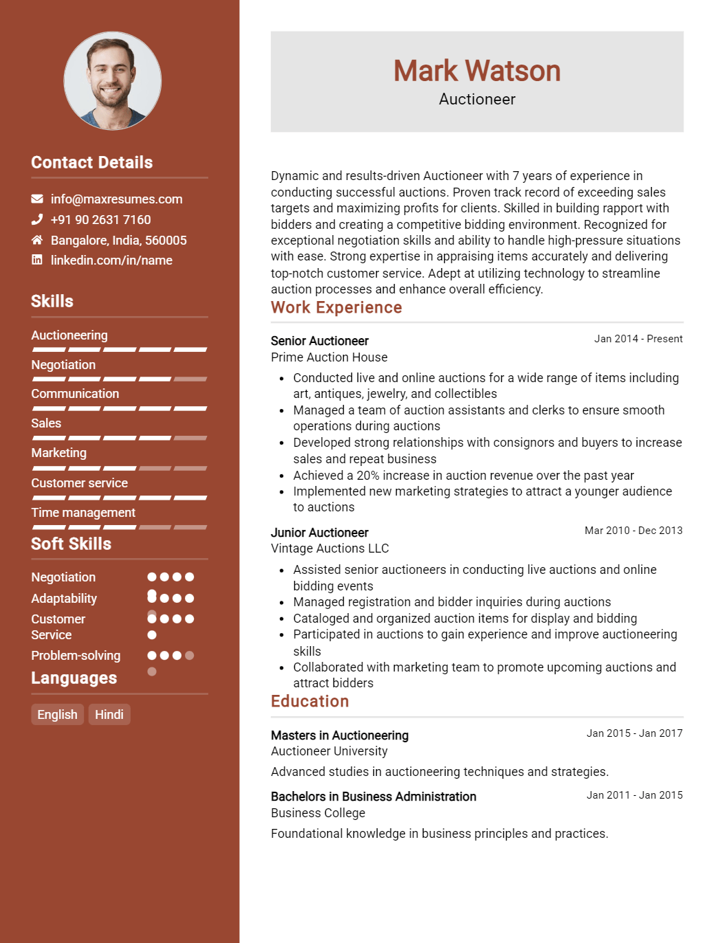 auctioneer-resume-sample