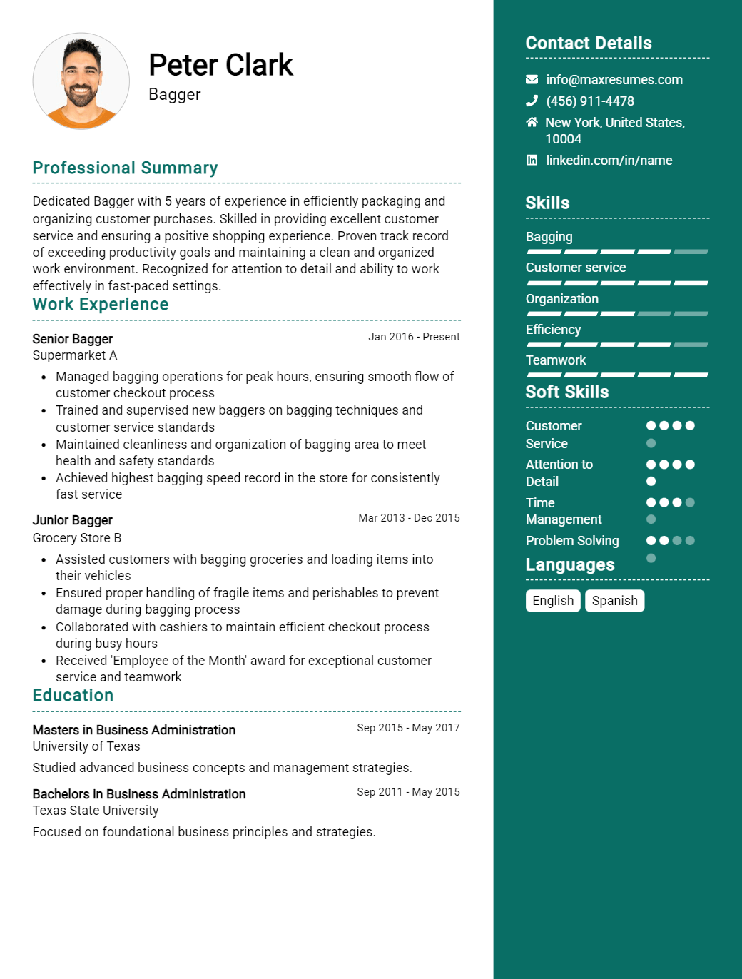 bagger-resume-sample