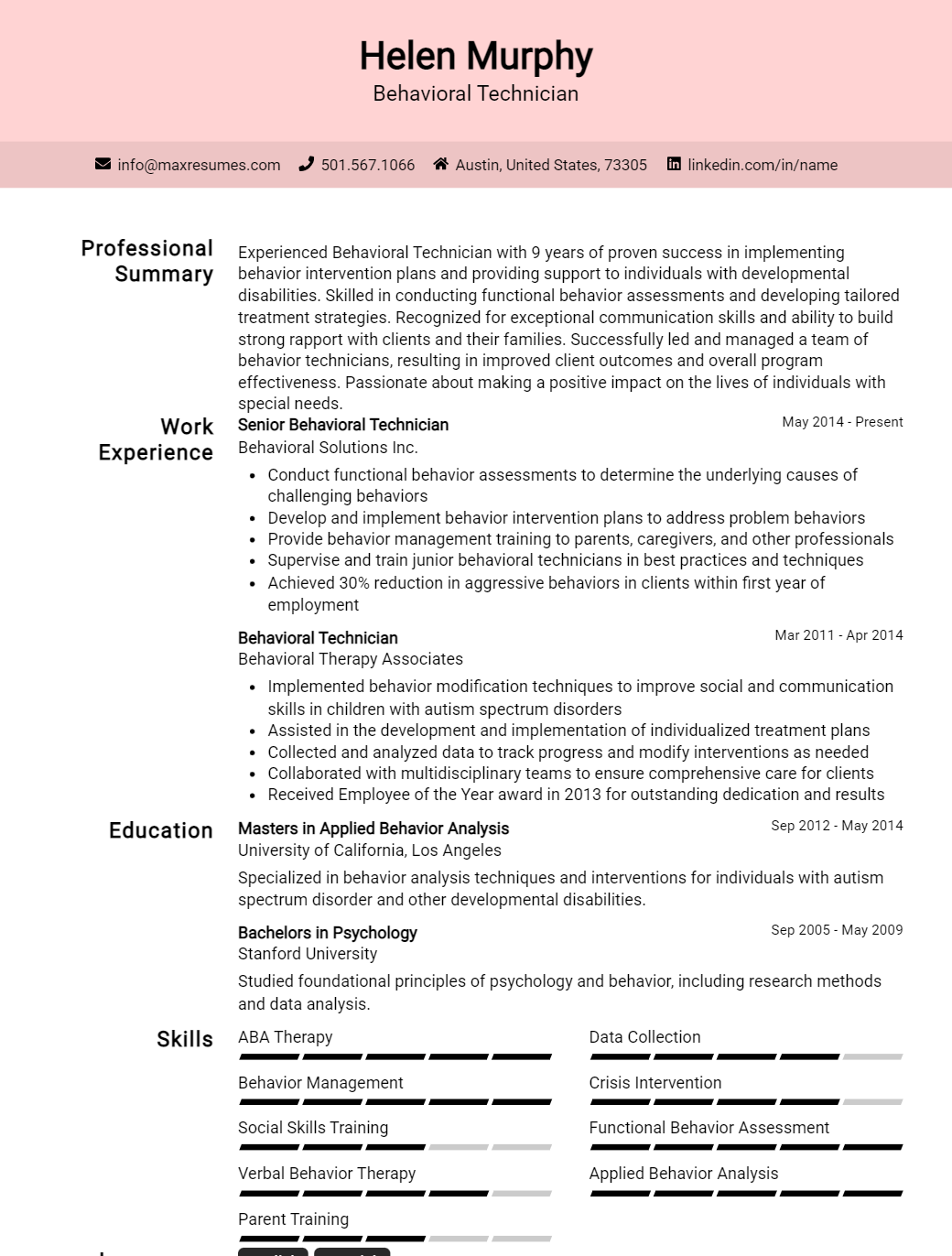 behavioral-technician-resume-sample