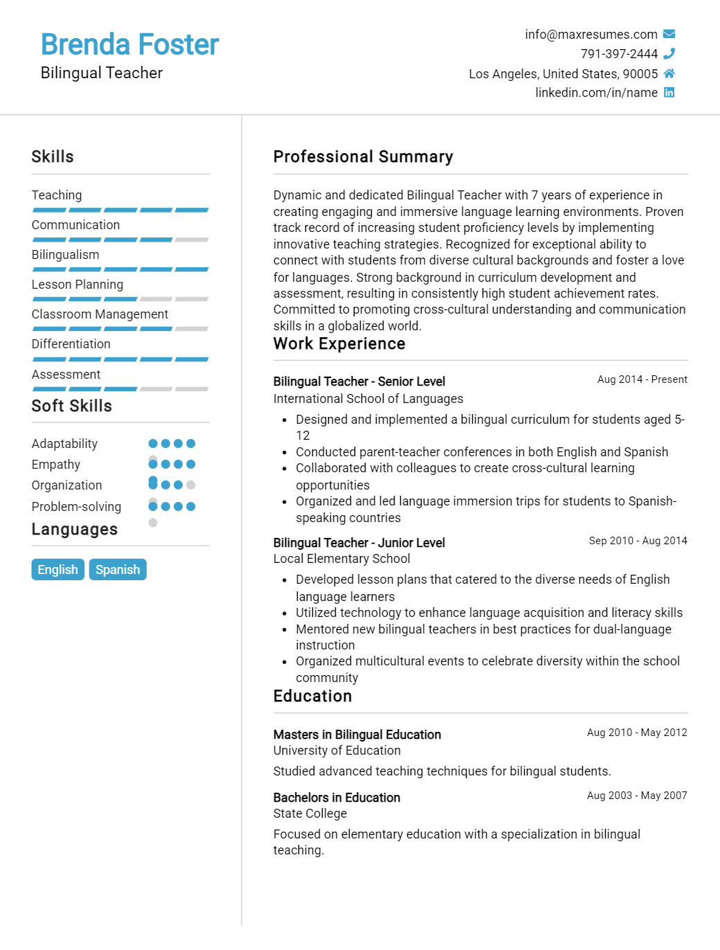 bilingual-teacher-resume-sample