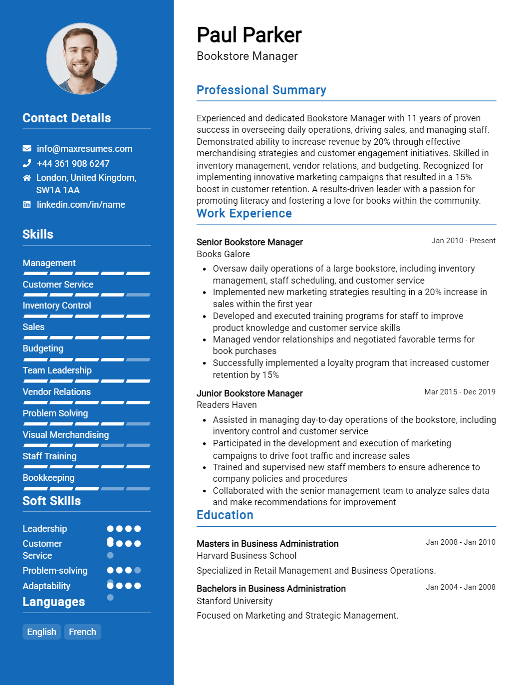 bookstore-manager-resume-sample