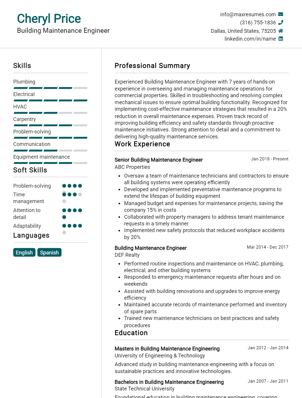 building-maintenance-engineer-resume-sample
