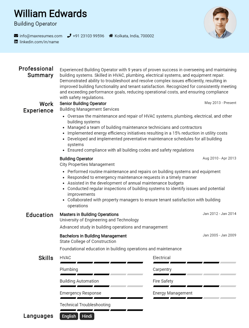 building-operator-resume-sample